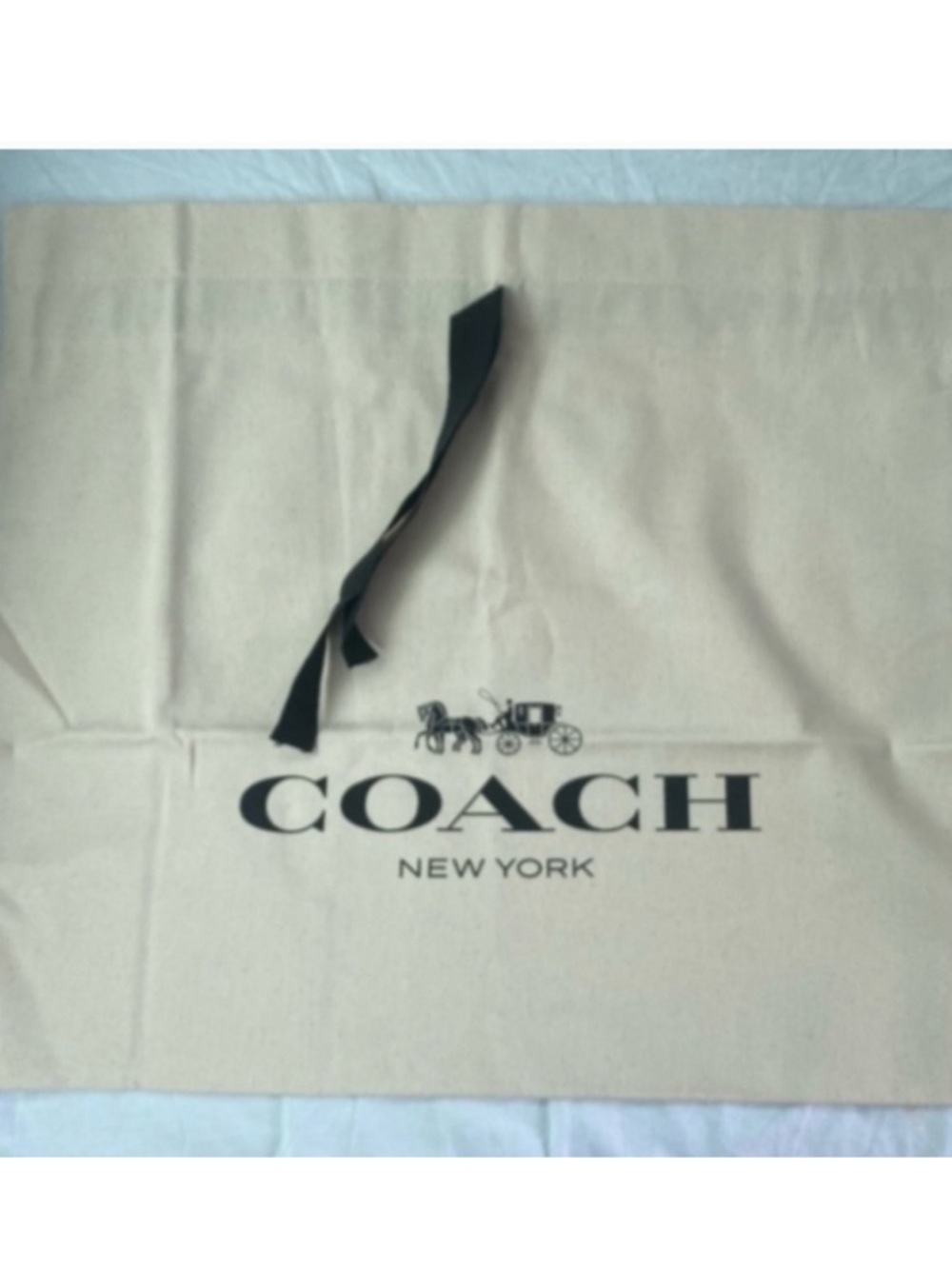 Coach Beige Dust Bag with Black Logo and Ribbon